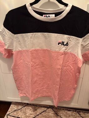 Fila Kids Short Sleeve Colorblock Tee in Black, White & Pink